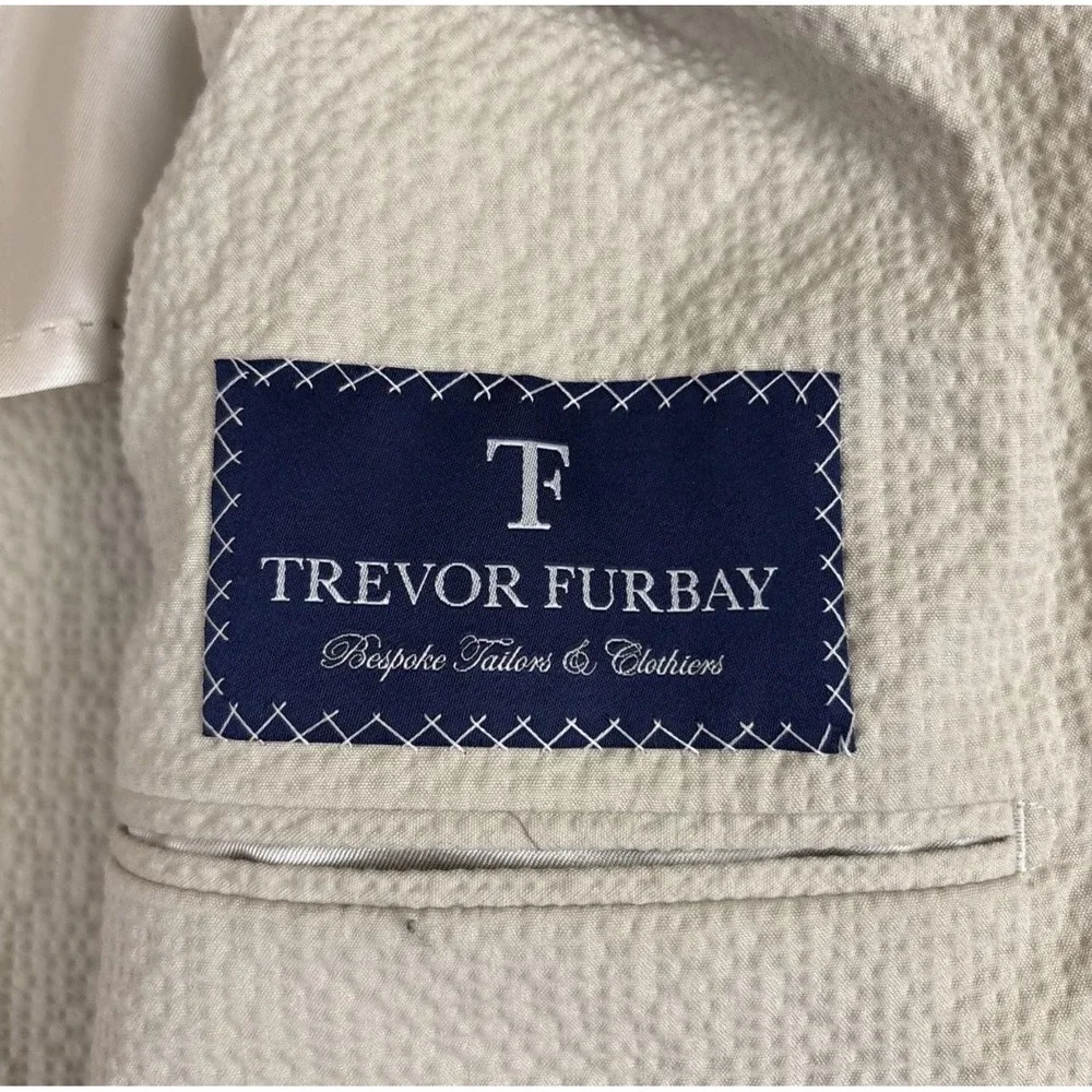 Atelier Munro Suit Mens 46S 42x27 Beige Seersucker Cotton Stretch 2 Pc Subalpino
